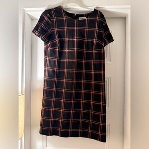 LOFT Black and Red Plaid Midi Dress